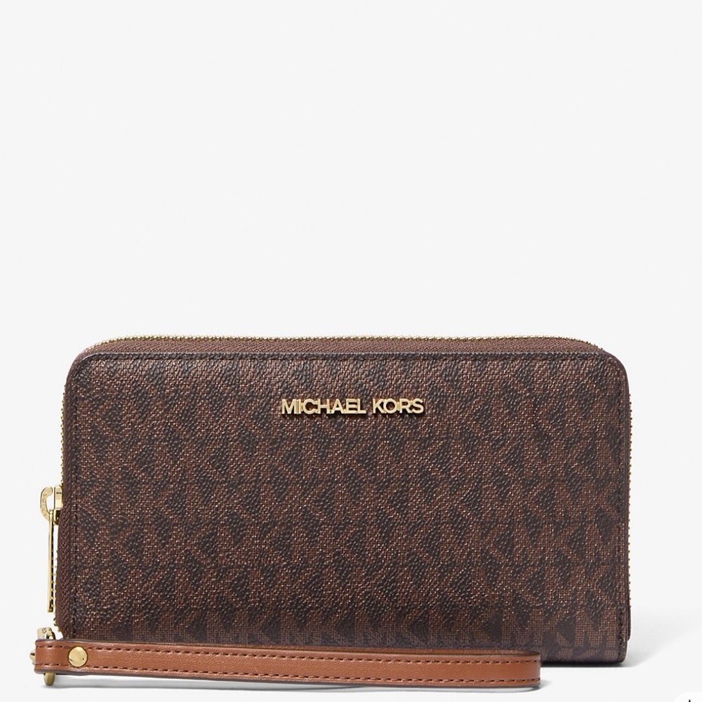 Michael Kors Logo-Print Brown Wristlet